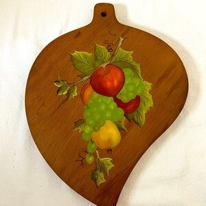 Vtg Action‎ Lobeco Monkey Pod Wood Cutting Board Hand Painted Fruit Phiippines